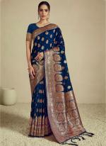 Silk Navy Blue Festival Wear Weaving Saree